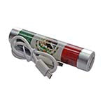 Premium battery stick 2200mAh. Pocket size Power-To-Go with Flashlight. Input: 5VDC 0.8A, Output 5VDC 1A (Mexico). Compatible with iPad, iPhone, iPod touch, DROID, HTC and BlackBerry ES7487