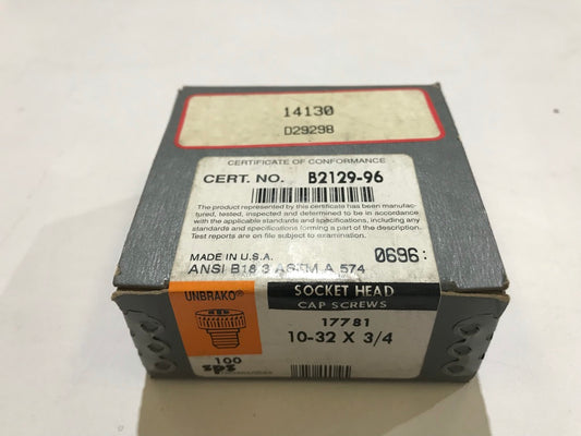 10-32 x 3/4" Socket Head Cap screws, Anodize Black, Box of 100 ES5004 