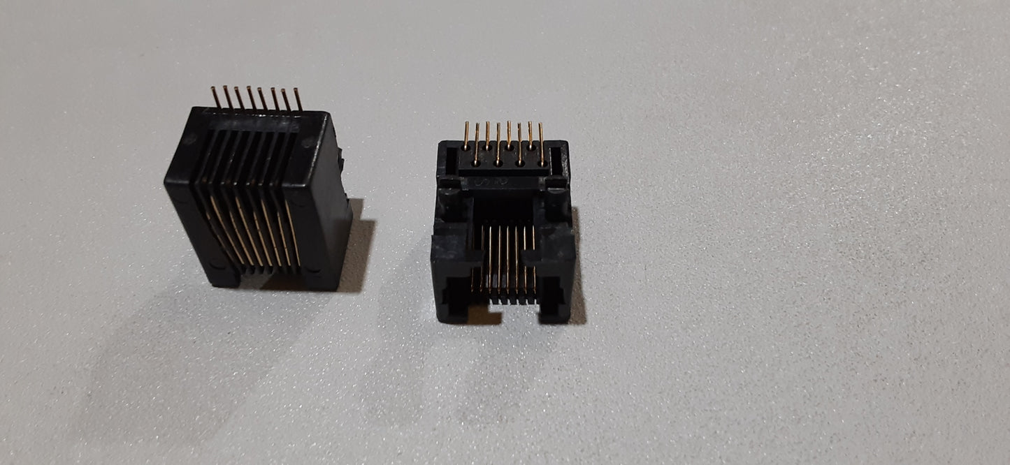 Connector Modular Telephone Jack (MTJ) Integrated Magnetics F, 8-Position terminal 1-port R/A CAT5/CAT5E. 100 per tray ES7307