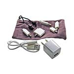 Power Adapter-Charger with cable USB Type A to accessories adapter plug; Model A5 adapter, I/P: 110-240VAC 50-60Hz, O/P: 5VDC plus or minus 0.5V, 1A plus or minus 50ma. 5 adapters compatible with iPad, iPhone, iPod touch and carrying bag ES7482