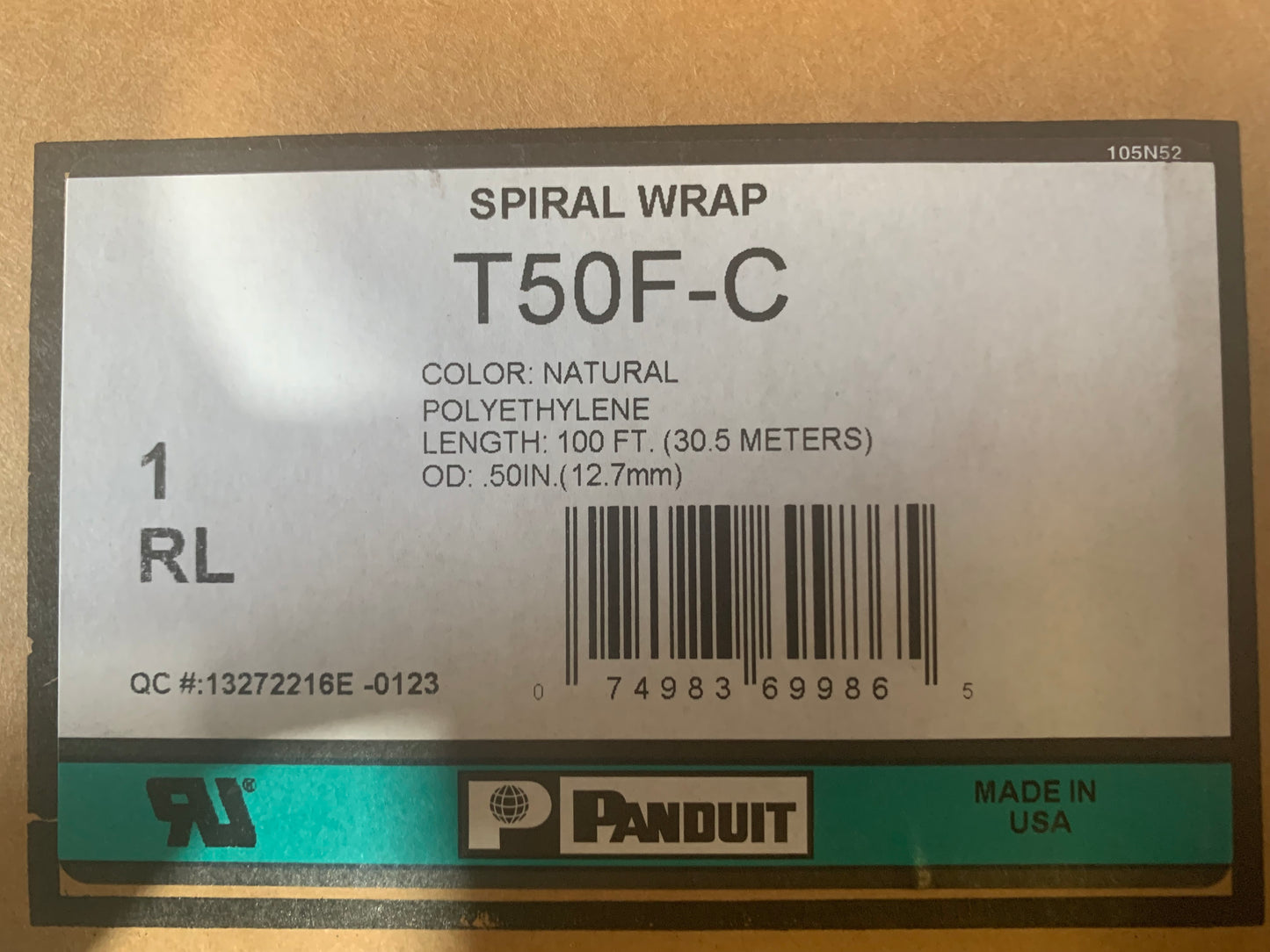 Spiral Wrap Color Natural Polyethylene 100’ (30.5 Meters) .50” OD (12.7mm) ES7768