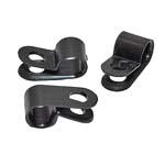 1/4" nylon cable clamp, 0.375" (9.53mm)W, screw hole is .422" (10.72mm) from center of clamp, black ES5058