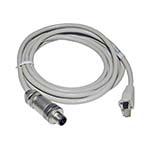 M12-to-RJ45 Cat-5E UTP Ethernet cable with IP67-rated female 4-pin D-coded M12 speed connector, 208cm Grey ES7001